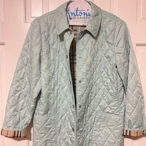 Vintage Burberry Quilted Jacket in Light Mint with Plaid Lining